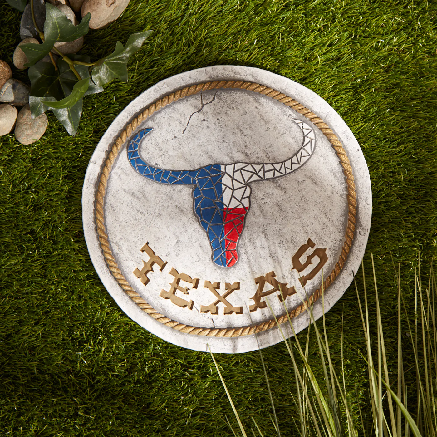 Texas Proud Stepping Stone - Texas Longhorn Flag | Handcrafted Home Decor