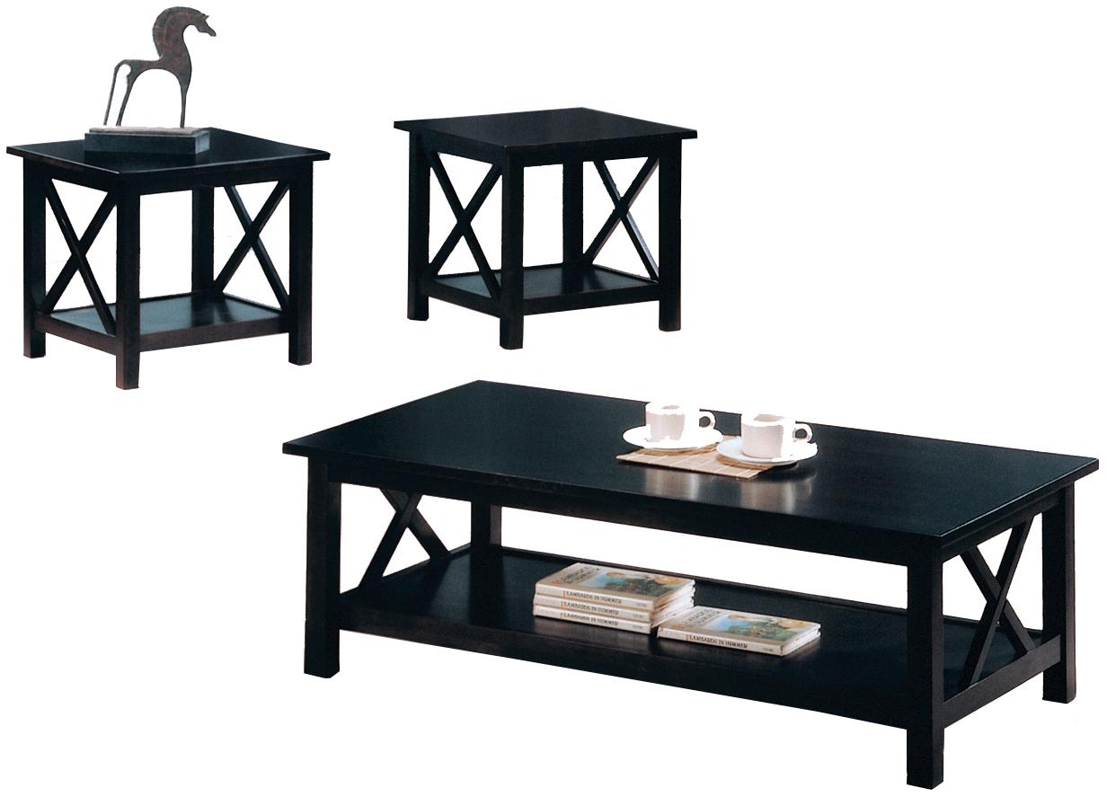 Wooden Table Set With X Design On Sides, Pack Of Three, Dark Brown