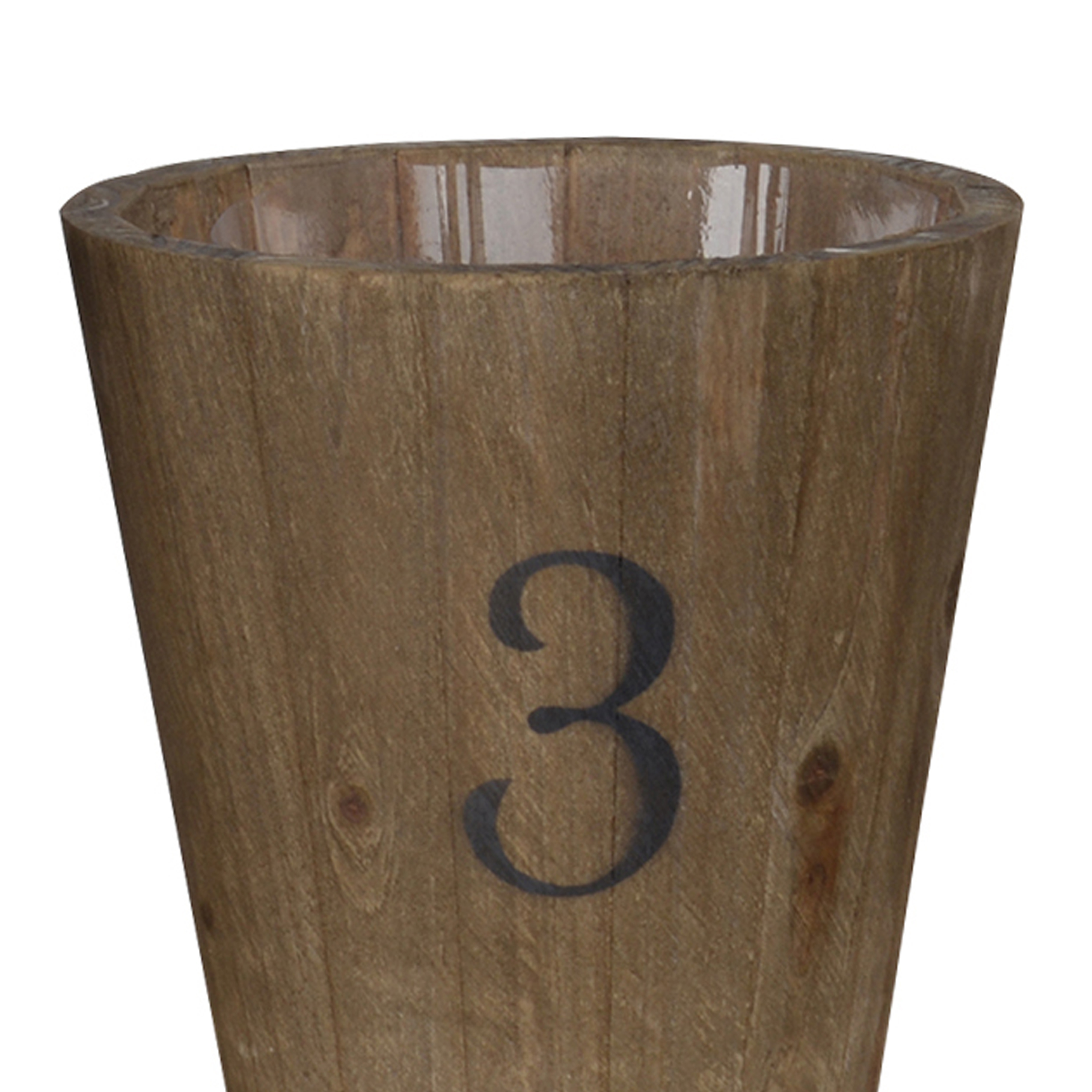 Wooden Planter with Round Base and Assorted Sizes, Set of 3, Brown