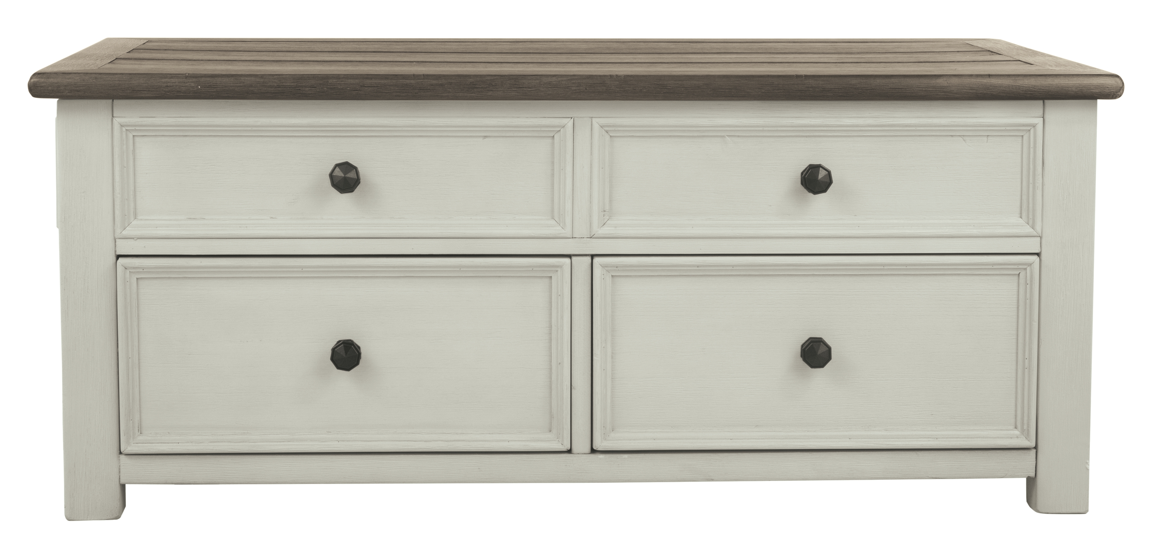 Cocktail Table With Spring Lift Top and Multiple Drawers, Brown and White