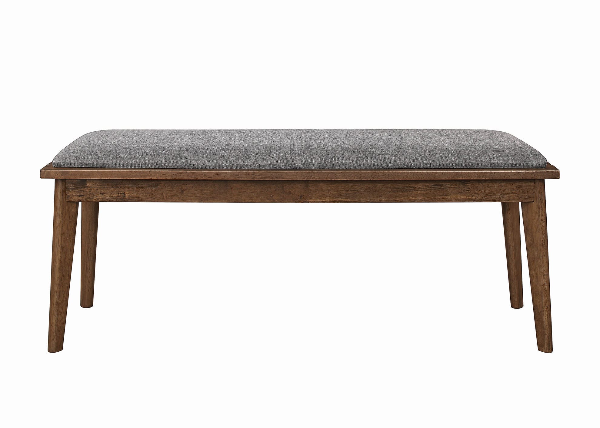 Fabric Upholstered Wooden Bench with Chamfered Legs, Gray and Brown