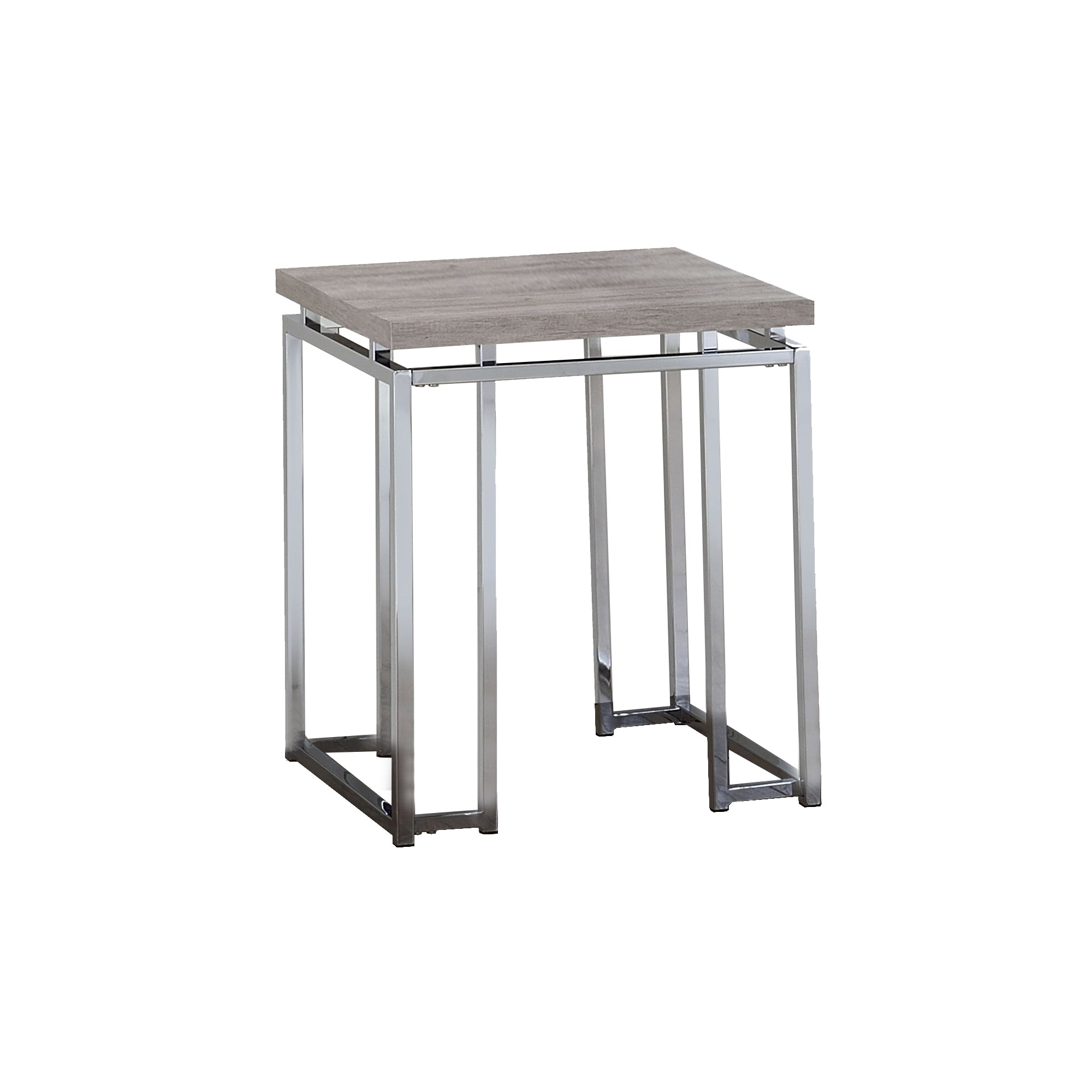 End Table with Rectangular Tabletop and Metal Legs, Silver and Brown
