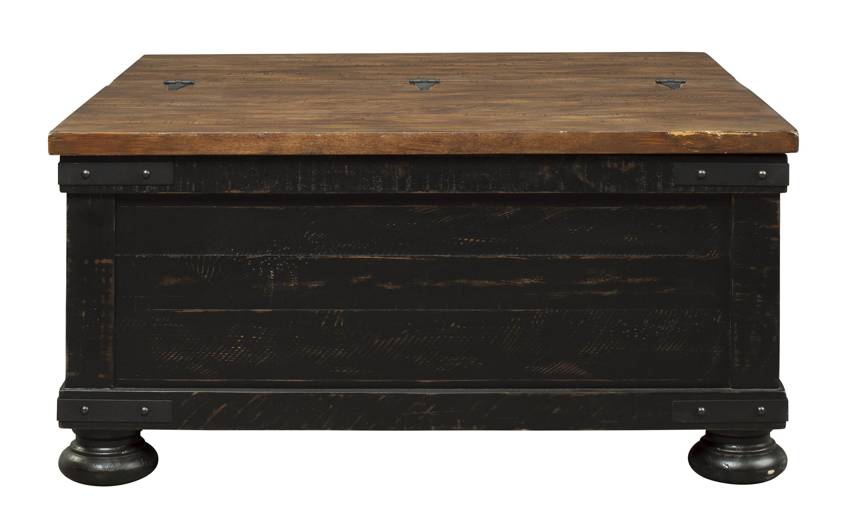Square Wooden Lift Top Cocktail Table with Trunk Storage, Brown and Black