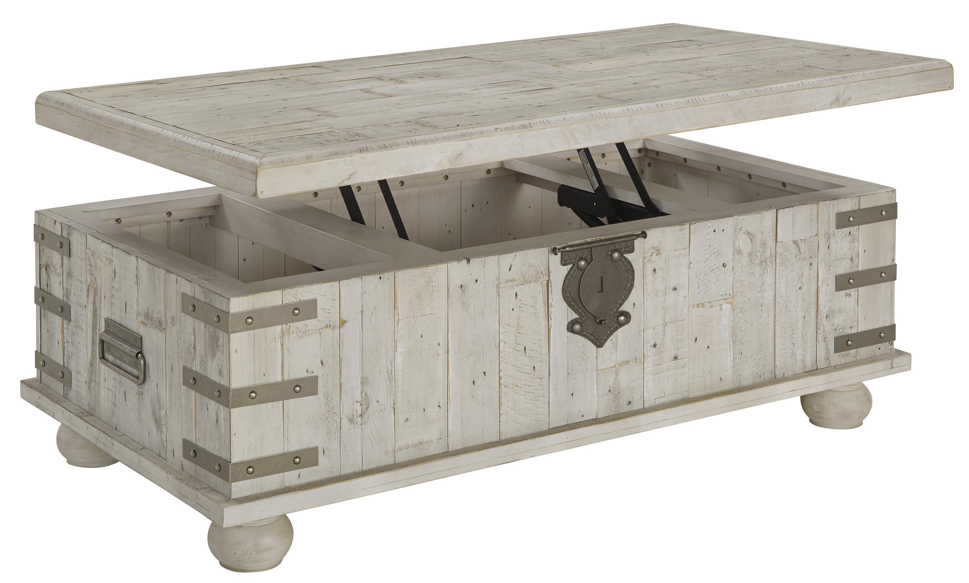 Wooden Lift Top Cocktail Table with Metal Handles and Bun Feet, White
