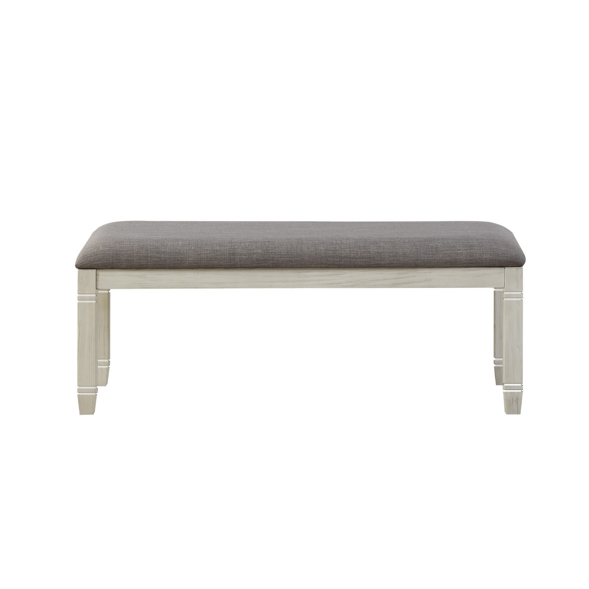 Fabric Upholstered Padded Bench with Tapered Feet, Antique White and Gray