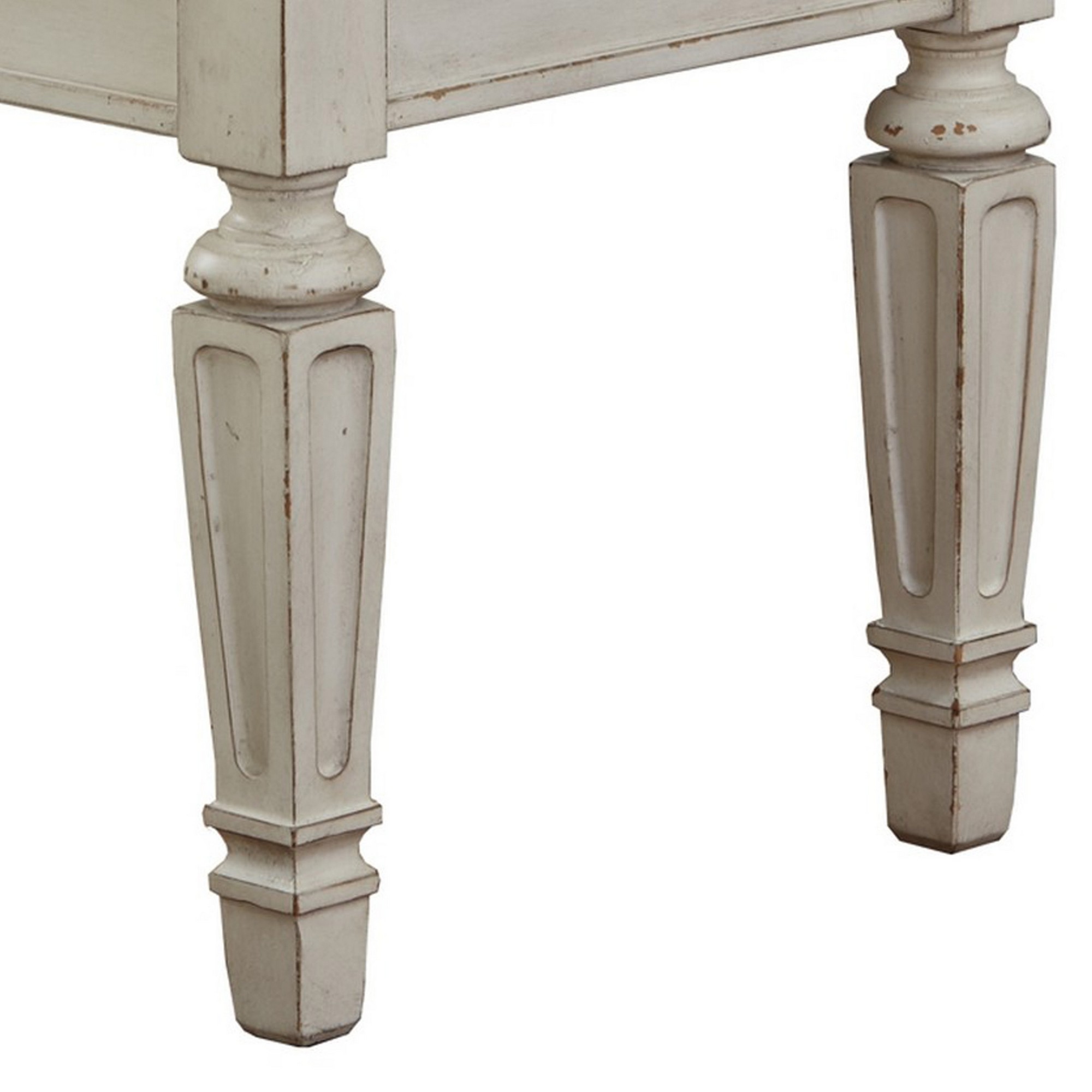 46 Inches Tufted Fabric Padded Wooden Accent Bench, Antique White