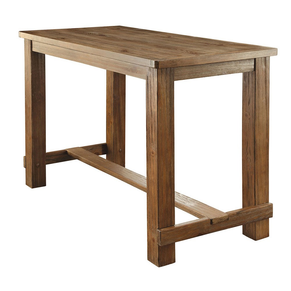 Wooden Top Bar Height Table with Thick Block Legs, Brown