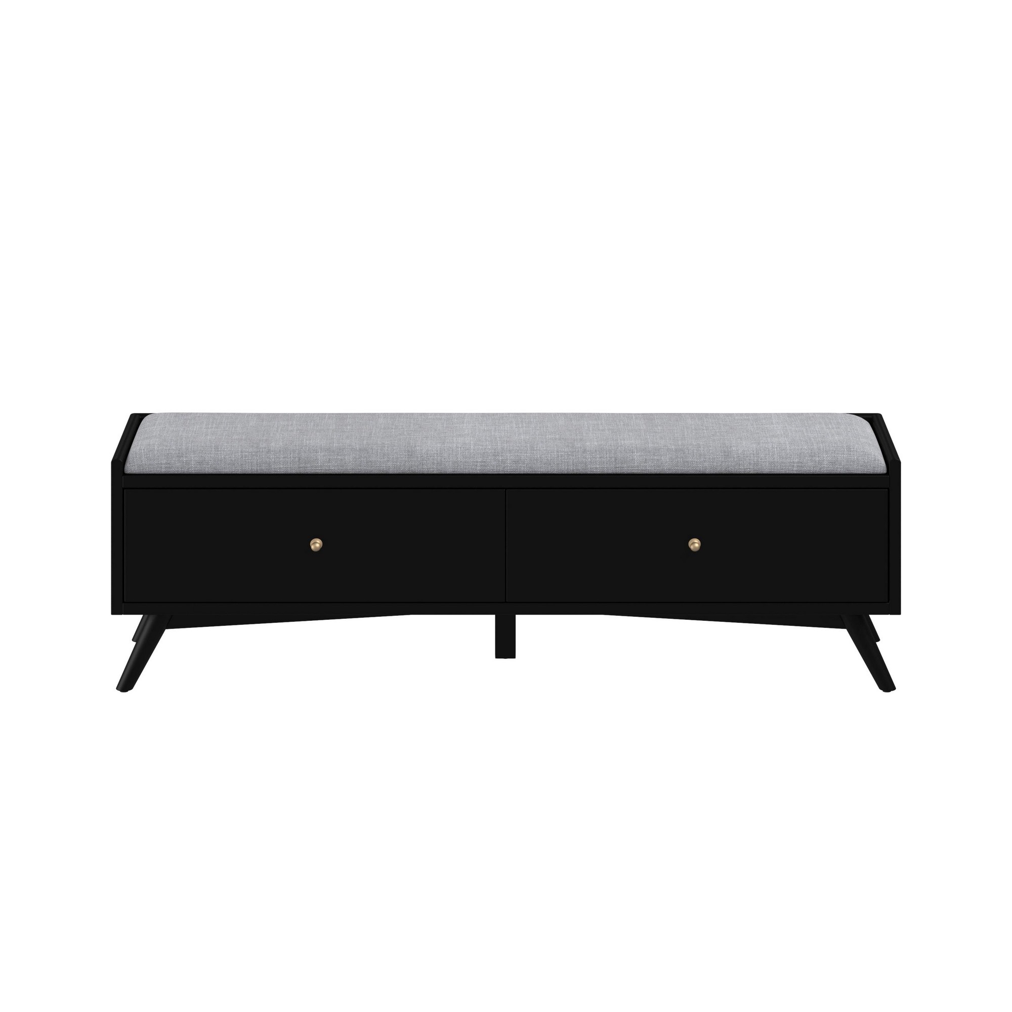 Bench with Fabric Padded Seat and 2 Drawers, Black