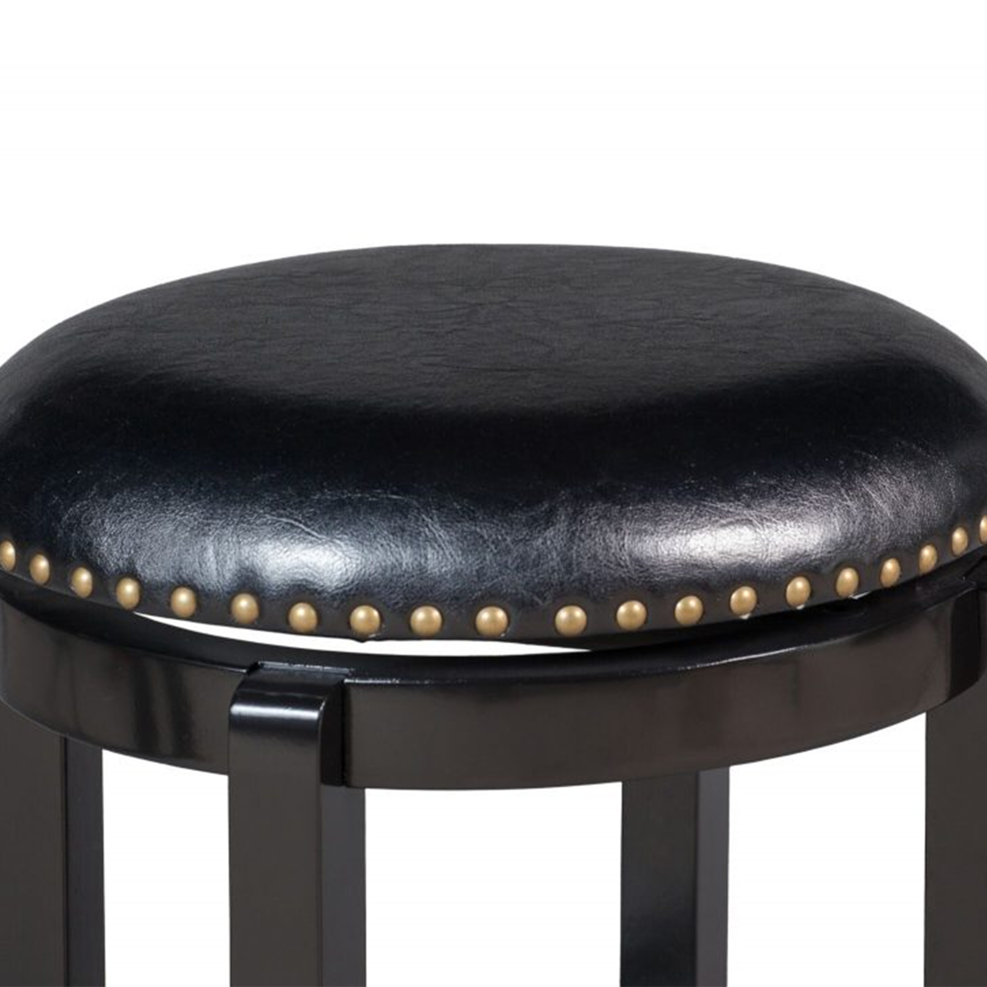 Nailhead Trim Round Leatherette Swivel Counter Stool with Flared Leg, Black