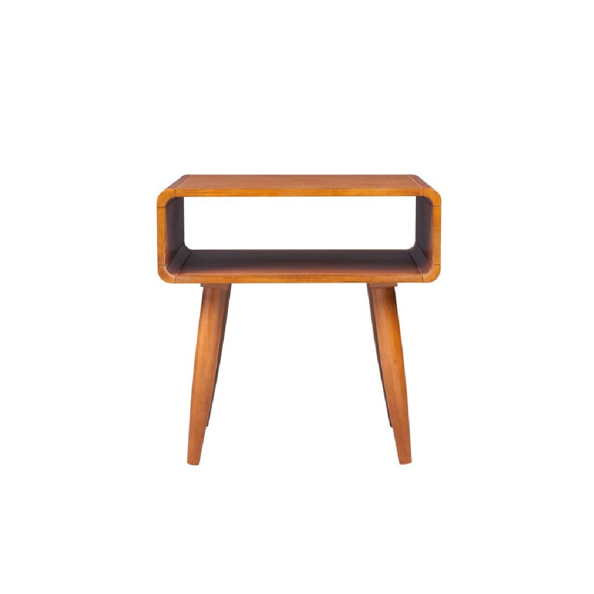 Rectangular Wooden End Table with Open Shelf and Splayed legs, Brown