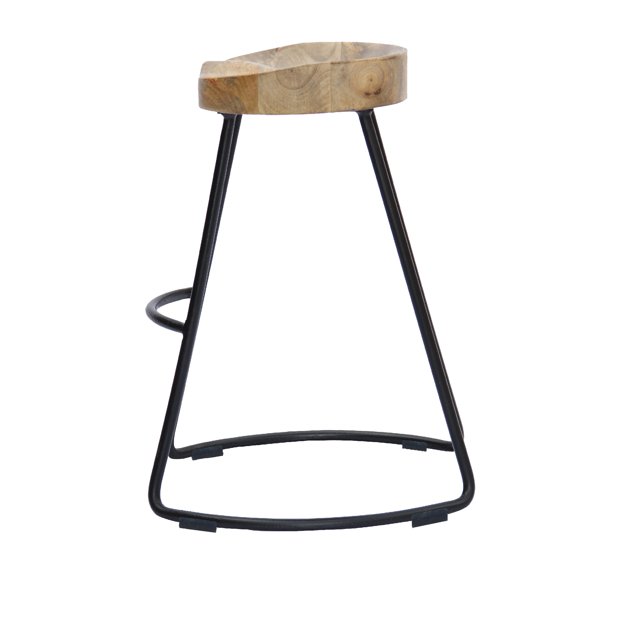 Wooden Saddle Seat Barstool with Metal Legs, Large, Brown and Black