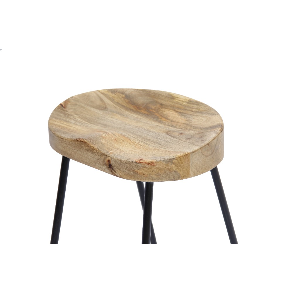 Wooden Saddle Seat Barstool with Tubular Metal Base, Small, Brown and Black
