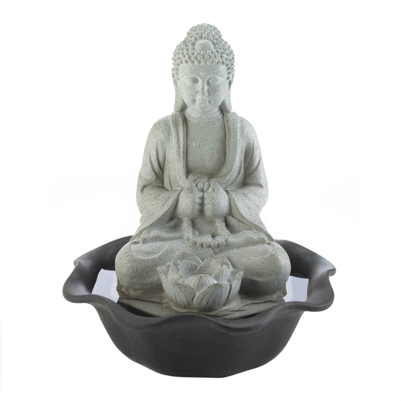 Zen Buddha on Lotus Tabletop Fountain - Serene Indoor Water Feature for Relaxation and Meditation