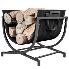 Outsunny Folding Firewood Rack Indoor Outdoor Wood Storage Log Holder with Canvas Carrier, Handles, 16.9" x 15" x 15.9", Black