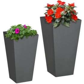 Outsunny Patio Planters 2-Piece MgO Flower Receptacles with Drainage for Lush Outdoor Decor Gray