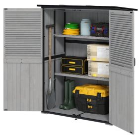 Outsunny Wood Storage Shed, Outdoor Garden Shed with Asphalt Roof, 2 Shelves, Lockable Doors and Adjustable Feet, Gray