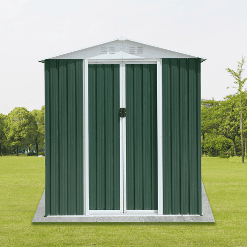 6FTx4FT Apex Roof Green Outdoor Tool Storage House Garden Shed With Aluminum Alloy Frame And Sliding Door (Color: Green)