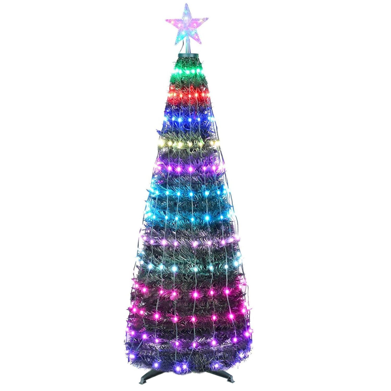 4.9FT S-5.9FT L Options -- 1Pc Collapsible Christmas Tree Light With Remote App Control IP65 Waterproof Customized Multi-Color Mode Timer Setting (Option: L)