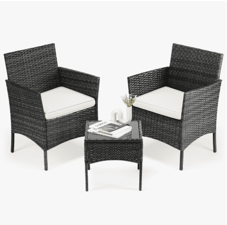 Patio Furniture Set 4 Pieces, Outdoor Furniture With Glass Table, Weaving Wicker Rattan Patio Chairs For Garden, Terrace, Porch, Lawns (Option: Threepiece set BK)