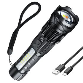Rechargeable LED Flashlight Tactical Torch Police Super Bright Work Light Camping Lamp 3 Lighting Modes  USB Charging (Color: Black)