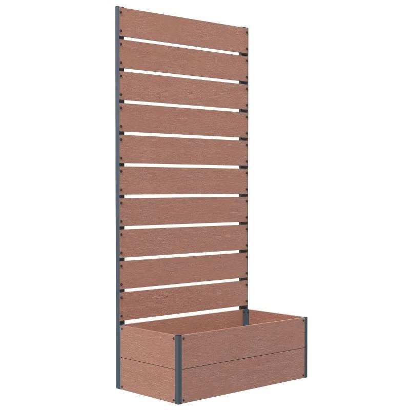 Outdoor Garden Raised Bed Planter with Slatted Fence Trellis Wood Finish (Color: Brown)