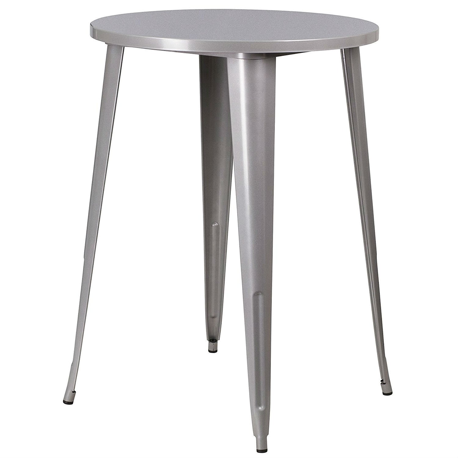 Modern 30-inch Outdoor Round Metal Cafe Bar Patio Table (Color: Silver)