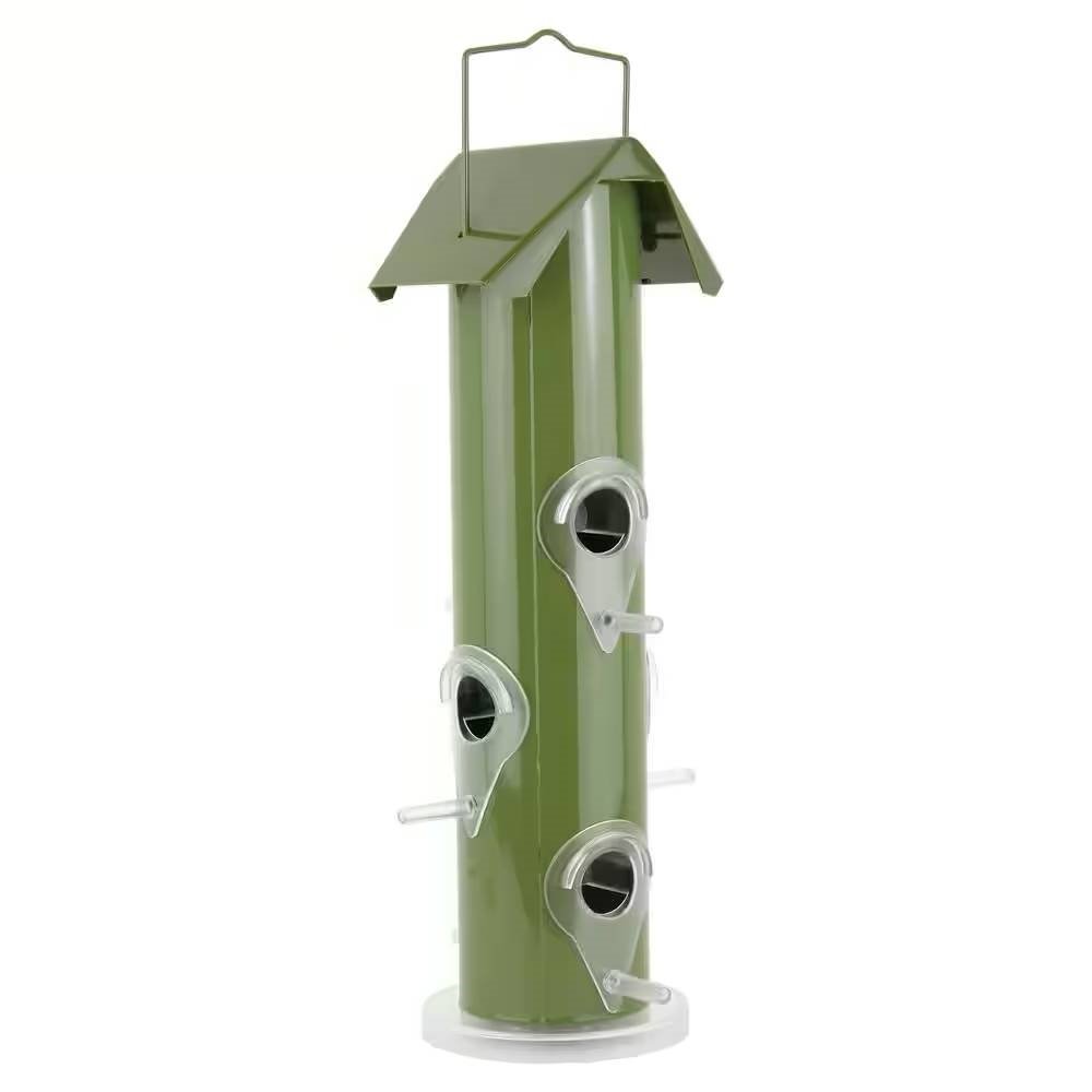 Outdoor Patio Garden 6-Perch Metal Tube Bird Feeder (Color: Olive Green)