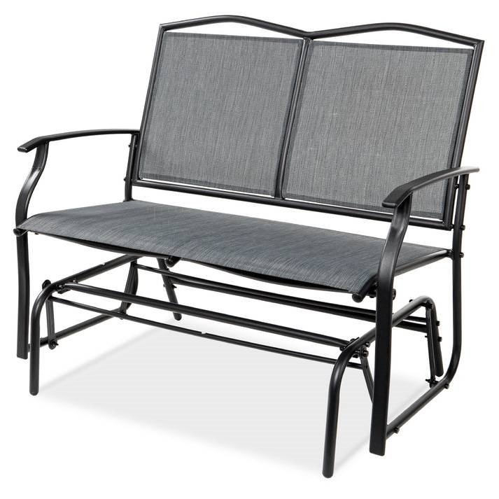 2 Seater Mesh Patio Loveseat Swing Glider Rocker with Armrests (Color: Grey)
