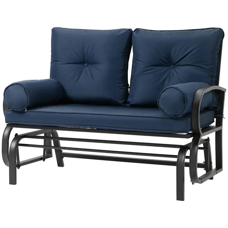 Outdoor Garden Patio Rocking Glider Chair Loveseat Cushions (Color: Navy Blue)