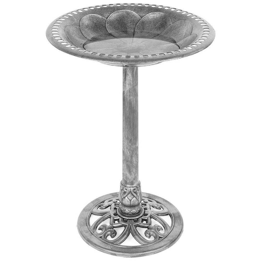 Outdoor Weather Resistant Polyresin Bird Bath (Color: Rustic Silver)