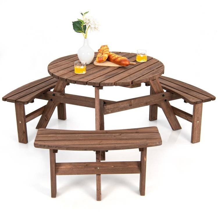 Espresso Wooden Picnic Table Umbrella Hole (size: 6 Seater)