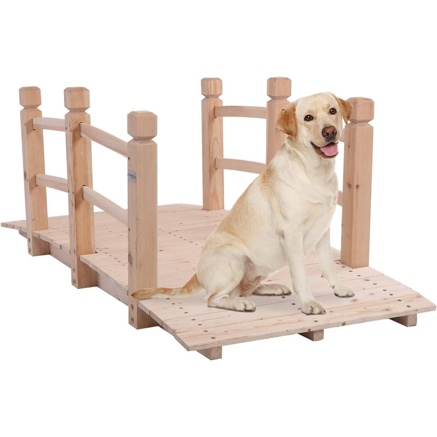 Outdoor 5-foot Solid Fir Wood Garden Bridge (Color: Natural)