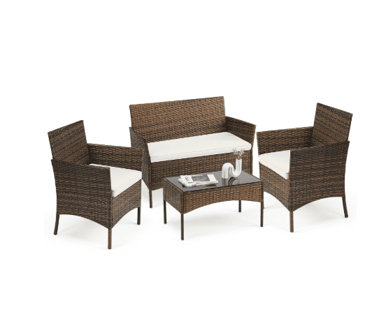 Patio Furniture Set 4 Pieces, Outdoor Furniture With Glass Table, Weaving Wicker Rattan Patio Chairs For Garden, Terrace, Porch, Lawns (Option: Set of four BN)