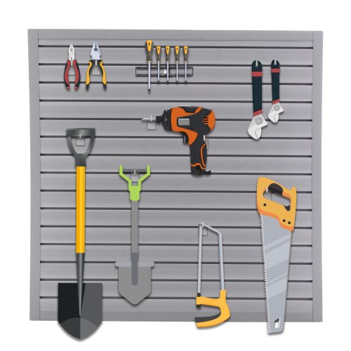 Premium PVC Slat Wall Panels, Garage & Home Organization System, 4ft X 4ft Modular Design, Easy Snap-On Installation, Grey Finish, 16 Sqft Storag (Option: Gray)